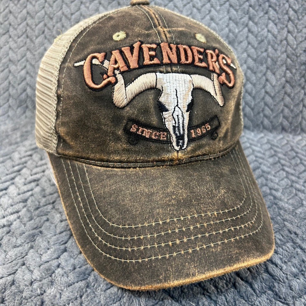 Cavender's Longhorn Skull Mens Brown Trucker Hat Distressed Western Cap OSFA